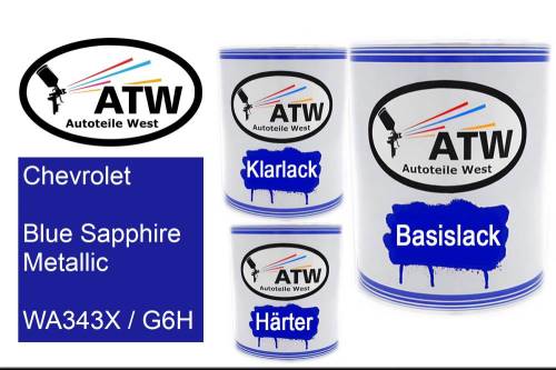 Chevrolet, Blue Sapphire Metallic, WA343X / G6H: 1L Lackdose + 1L Klarlack + 500ml Härter - Set, von ATW Autoteile West.